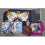 Assorted designer style silk and other scarves including Versace, Chanel, Hermes, Louis Vitton and