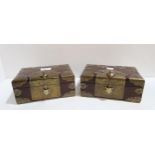 A pair of Eastern brass bound wooden jewellery boxes each with a turtle catch Condition Report: