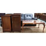 A lot of two assorted mahogany single door bedside cabinets, gilt framed wall mirror and a