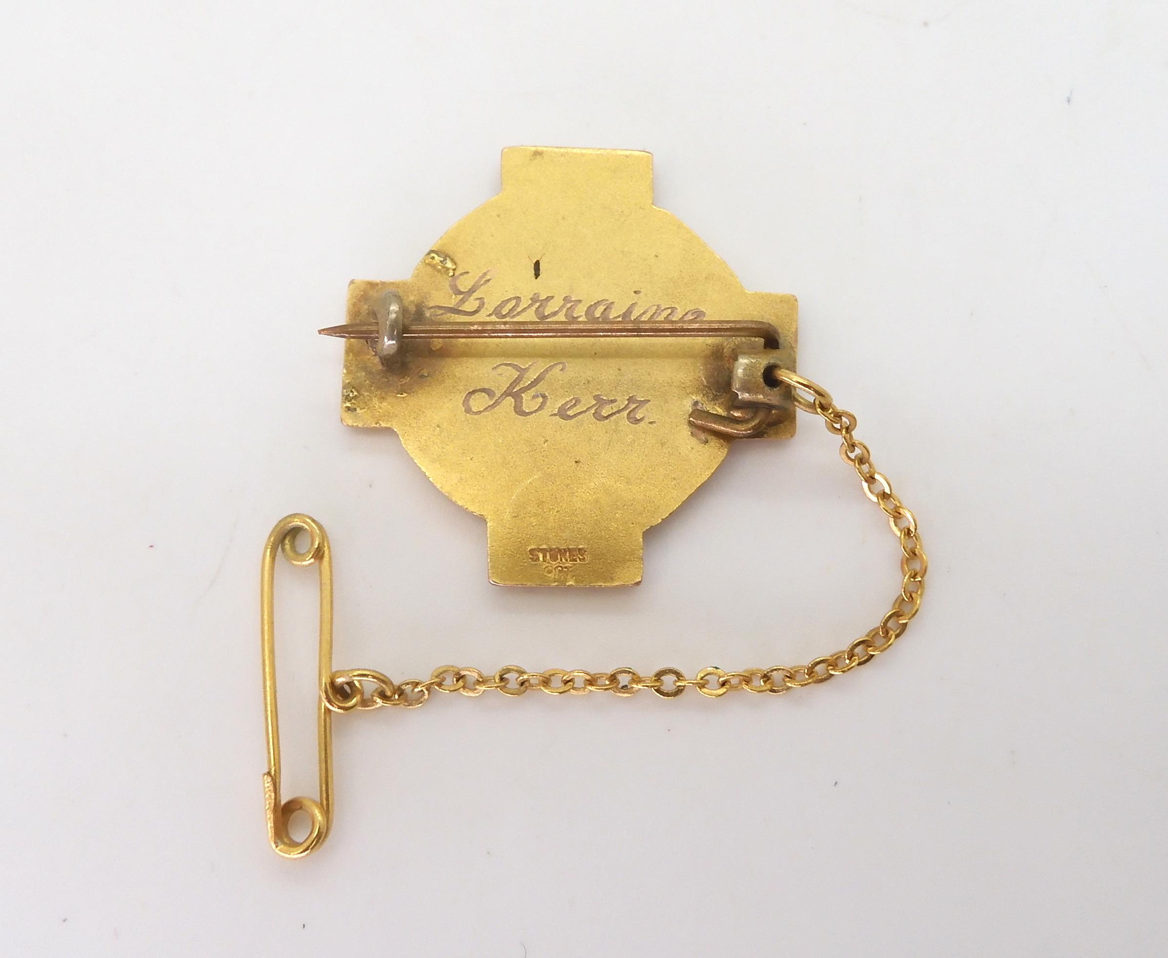 A 9ct gold enamelled Australian nursing badge, with two 9ct chains, thicker chain, length 56cm, - Image 2 of 4