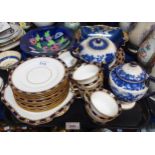 An Aynsley teaset with gilt and blue banded decoration and two Doulton blue and white pieces