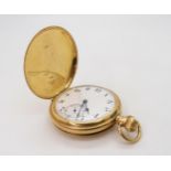 An 18ct gold full hunter pocket watch, diameter 5cm, the inner dust cover inscribed with the date