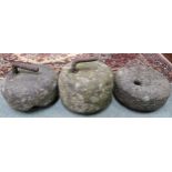 A lot of three assorted 19th century Scottish curling stones, two with inset iron handles (3)