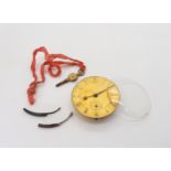 A pocket watch mechanism with a yellow metal dial, there is no case Condition Report:Available