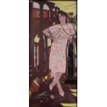 EDITH SIMON (SCOTTISH 1917-2003) LADY IN PINK Papercutting, signed lower right, 118 x 52cm Condition