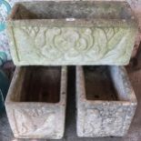 A lot of three rectangular reconstituted stone garden planters (3) Condition Report:Available upon