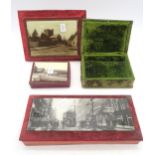 A small collection of early-C20th velvet souvenir boxes with glazed photographic lids (views