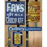 A Fry's nut milk chocolate enamel advertising sign, Cadbury's chocolate advertising sign, Fry's pure
