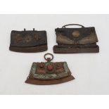 Three antique Tibetan metal-mounted leather fire striker purses  Condition Report:Available upon