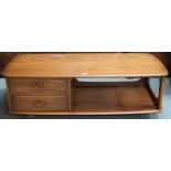 A 20th century Ercol elm and beech coffee table with two drawers, 40cm high x 150cm long x 54cm deep