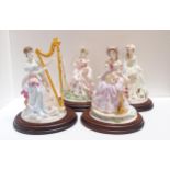 Four Limited Edition Royal Worcester The Graceful Arts figures including Embroidery, Poetry,