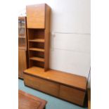 A mid 20th century teak media unit with single cabinet door over three open shelves on base with