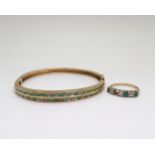 A 9ct gold emerald and diamond bangle, together with a similar cz and emerald ring size N, weight