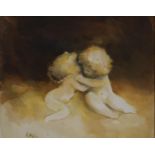 HAZEL NAGL R.S.W. R.G.I. (SCOTTISH b.1953) PUTTI KISSING Watercolour, signed lower left, 22.5 x 28cm