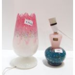 A Strathearn glass lamp in mottled pink and turquoise, together with another Scottish glass Tulip