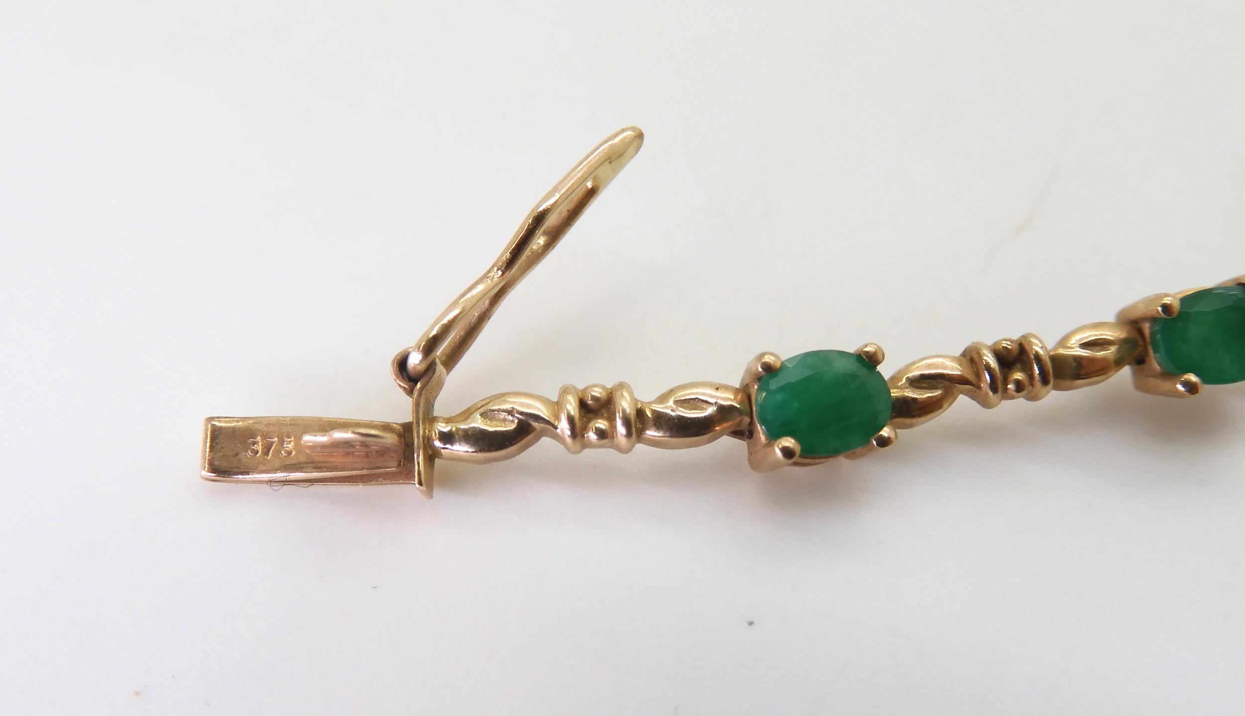 A 9ct gold emerald bracelet length 19cm, together with a 9ct and silver amethyst and marcasite - Image 2 of 3