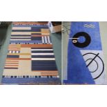 A modern Domain multicoloured rug, 180cm long x 120cm wide and a blue ground Eileen Gray for Aram