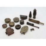 Mixed Eastern artefacts, to include a well-patinated bronze ring-form bell, opium scales in deep-