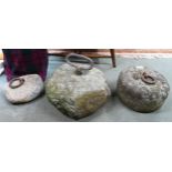 A lot of three assorted 19th century animal tether stones with inset iron rings (3) Condition