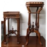 A 20th century reproduction jardinière plant stand with gallery top and another reproduction gallery