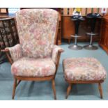 A mid 20th century Ercol elm and beech framed open armchair, 105cm high x 73cm wide x 77cm deep