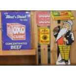 A reproduction Oxo cube concentrated beef advertising sign, smaller Oxo cube advertising sign,