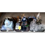 A collection of assorted ceramics and glass including a Maori trinket box, pottery candlestick,