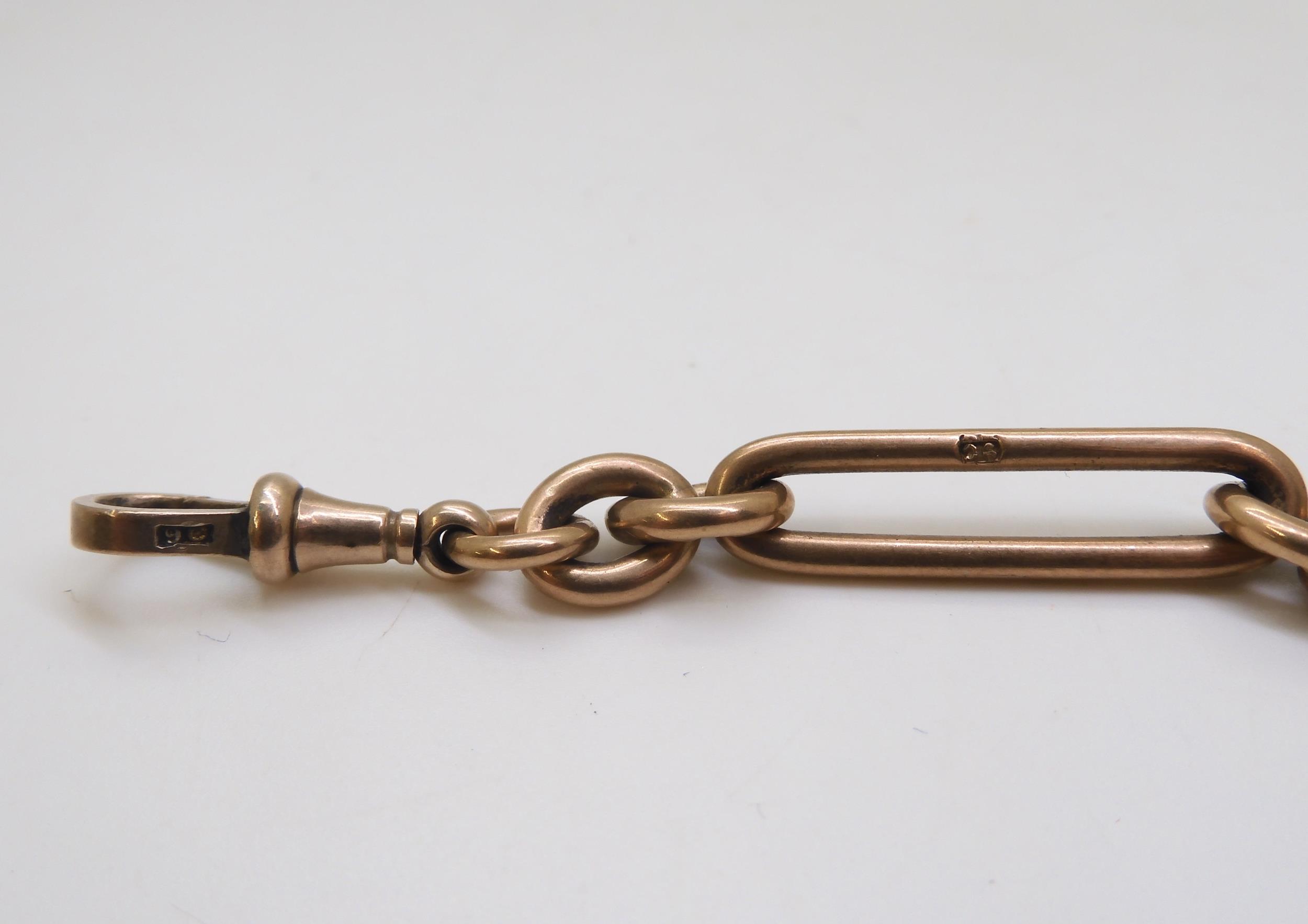 A 9ct gold long and short link fob chain with attached 9ct gold bloodstone and carnelian swivel fob, - Image 6 of 6