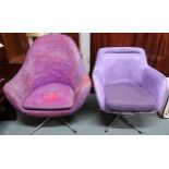 A lot of two assorted mid 20th century swivel armchairs (both overpainted purple) (2) Condition