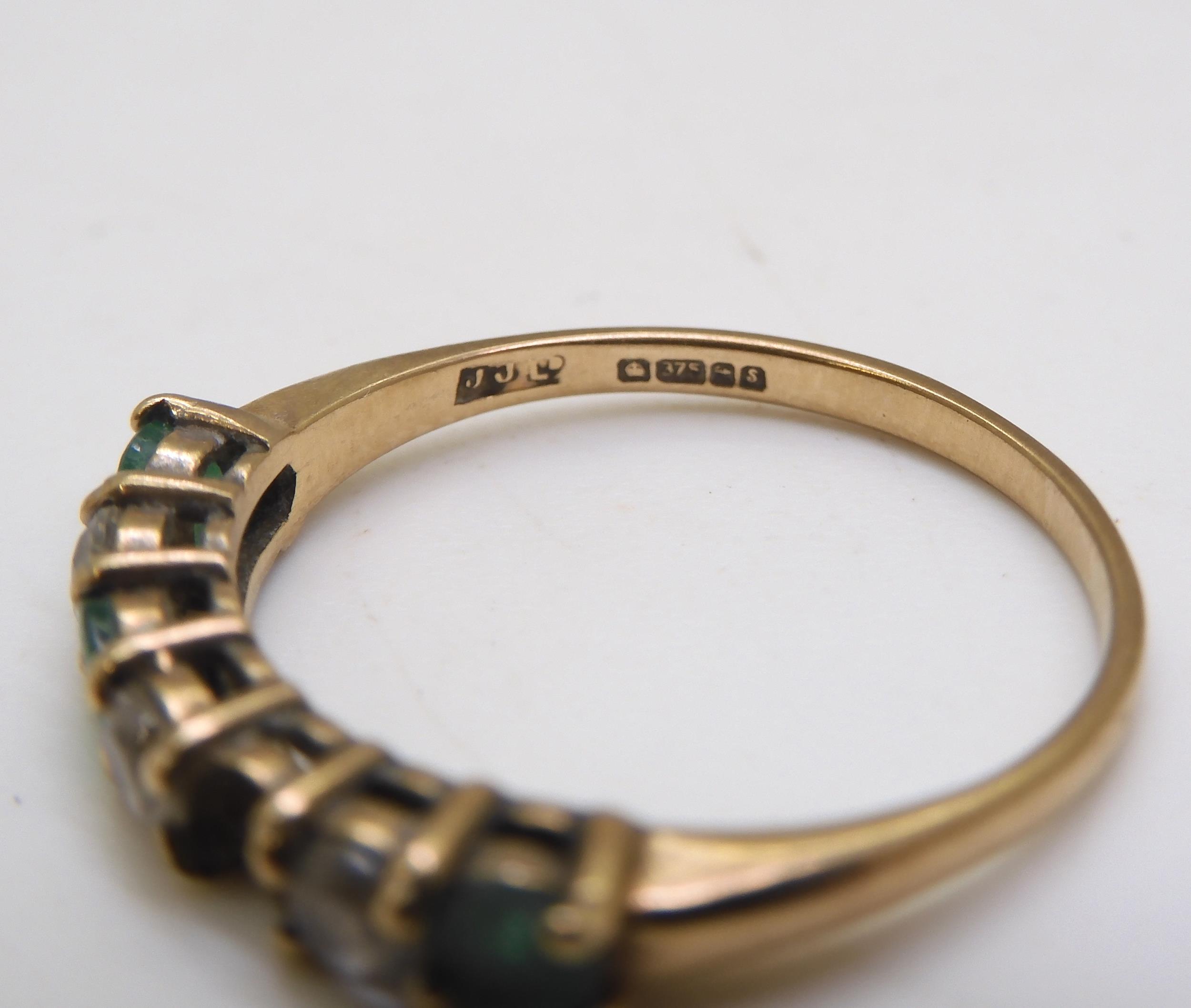 A 9ct gold emerald and diamond bangle, together with a similar cz and emerald ring size N, weight - Image 4 of 4