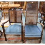 A 20th century mahogany framed high bergere backed armchair, another bergere armchair and mahogany