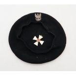 *WITHDRAWN* A pre-War Polish Other Ranks black wool beret, with embroidered Polish Eagle patch; tog