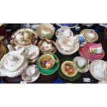 A collection of teawares including Aynsley fruit decorated cup and saucer and a plate, MakMerry
