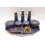 A Noritake dressing table set with tray, candlesticks, vase, assorted lidded pots etc Condition