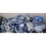 A large collection of blue and white transfer printed pottery including Spode Condition Report:No