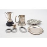 A collection of silver, including a silver Christening mug, Birmingham marks, a silver bon bon dish,