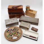 Various boxes, to include Arabic bone and mother-of-pearl inlaid examples, an oak snuff box, a