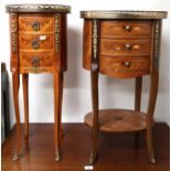A lot of two assorted 20th century reproduction Louis XVI style three drawer occasional tables