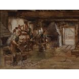 JOHN R HOUSTON R.S.W  THE FORGE Watercolour, signed, 26 x 33cm Condition Report:Available upon