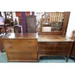 An Edwardian mahogany mirror backed dressing chest with two over two drawers, 162cm high x 107cm