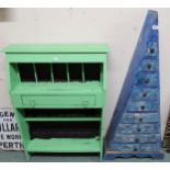 An early 20th century child's school desk, painted chest of nine graduating drawers and a painted