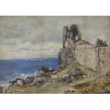 JAMES CAMPBELL Coastline with castle ruin and animals, signed, watercolour, 37 x 52cm Condition