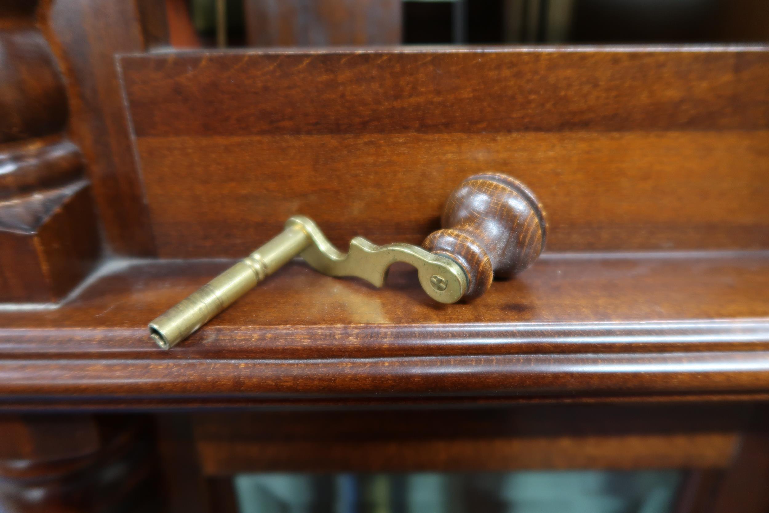 A 20th century mahogany cased  longcase clock with arched brass and silvered dial bearing Arabic - Image 6 of 8