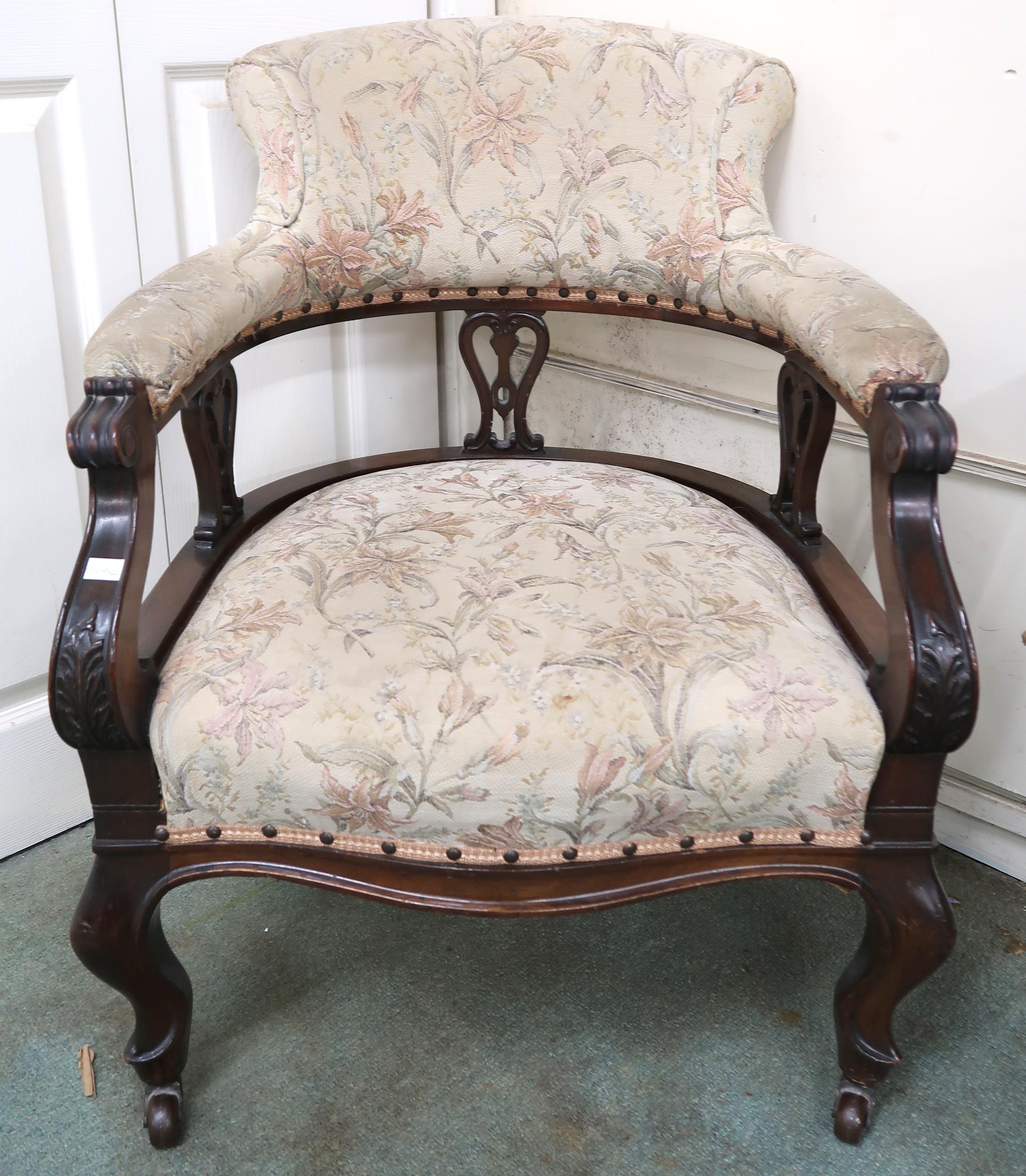 A lot to include Victorian upholstered tub chair, two drawer occasional table and a mahogany - Image 5 of 7