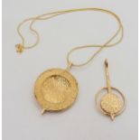 Two 9ct gold Malcolm Gray for Ortak pendants, large, diameter 2.9cm, with rope chain, length 40cm,