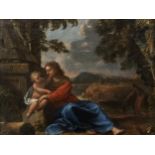 ITALIAN SCHOOL A capriccio landscape with mother and child, oil on canvas laid on panel, 29 x 39cm