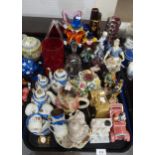 Murano glass clowns, a Samurai coffee set, assorted figures etc Condition Report:No condition report