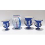 Three Wedgwood campana urns together with a Carlton Ware handcraft Hollyhock vase Condition Report: