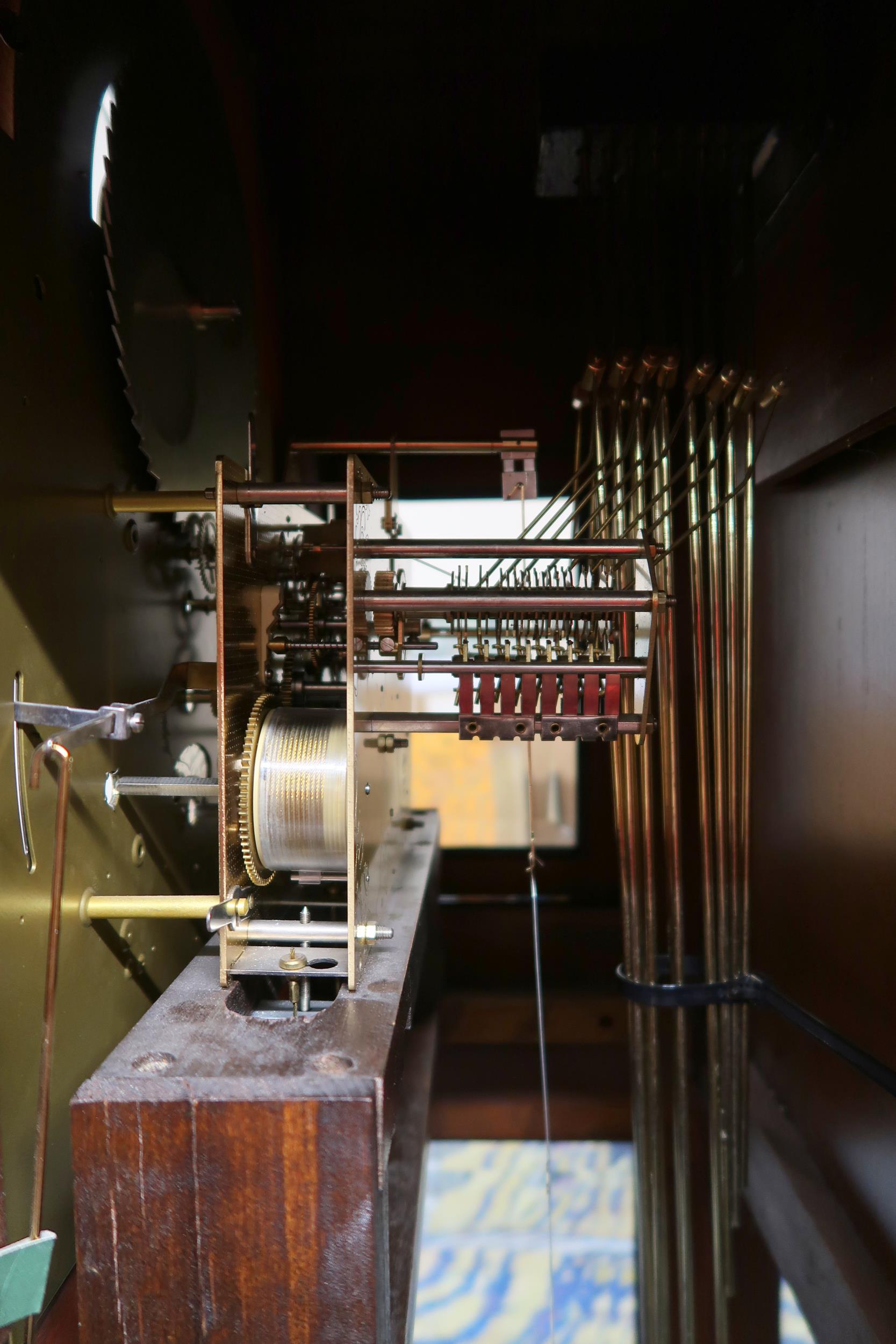 A 20th century mahogany cased  longcase clock with arched brass and silvered dial bearing Arabic - Image 5 of 8