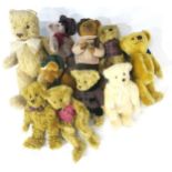 A selection of medium sized jointed teddy bears, many mohair, with manufacturers to include